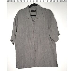 Baracuta Mens 100% Silk Short Sleeve Button Down Shirt Textured Sage Green Large